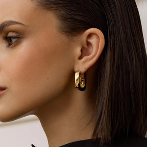 Minimalist vintage geometric stainless steel gold chunky hoop earrings for women