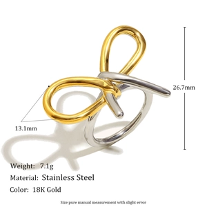Bague nœud bicolore en acier inoxydable or 18K et argent, hauteur 26,7 mm