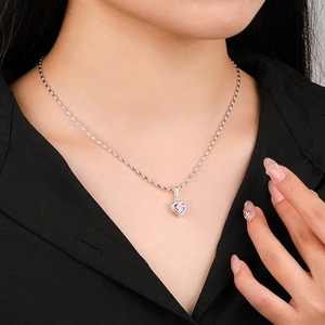 925 Sterling Silver necklace with a sparkling pink heart gemstone pendant for women
