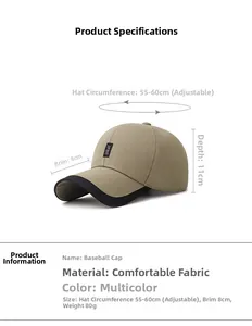 Detailed size specifications for khaki outdoor baseball cap with adjustable strap