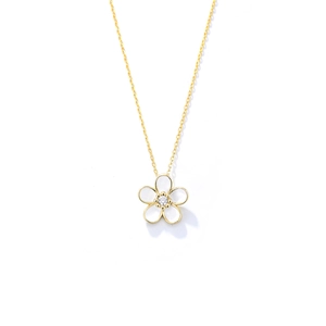 S925 sterling silver gold flower pendant necklace with central cubic zirconia stone
