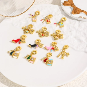 Fashion Travel Theme Charms Pendants Copper 18K Gold Plated Enamel Zircon Makeup Lipstick Eiffel Tower For Necklace Bracelet