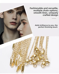 Detail of gold-plated stainless steel chain with lobster clasp and S.STEEL logo tag