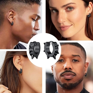 Black punk spike hoop earrings for men and women with stainless steel metal finish