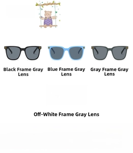 Vue détaillée de lunettes de soleil rétro surdimensionnées en noir, bleu, gris et crème