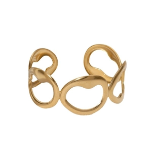 Irregular hollow open bangle in gold-plated stainless steel with a matte satin finish