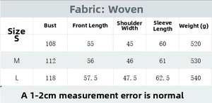 Size chart detail for faux suede cropped jacket with measurements in centimeters