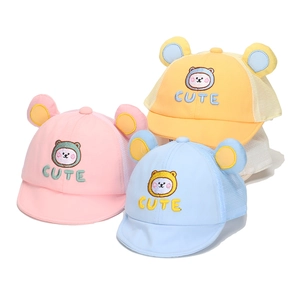 Cute Baby Baseball Cap Polyester Breathable Mesh Sun Hat With 3D Ears Cartoon Bear Embroidery Adjustable For Toddler Infants Boys Girls