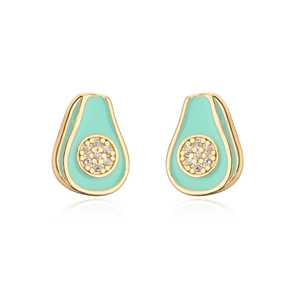 Vue détaillée des boucles d'oreilles avocat en émail avec placage or et zircons