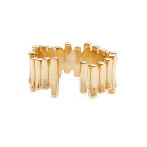 Modern gold open ring with irregular vertical metal bars in a minimalist hip-hop style