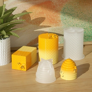 Honeycomb and bee silicone molds set for 3D DIY scented candles and handmade soaps
