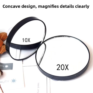 Detail showing 10X and 20X magnification round makeup mirrors with suction cups