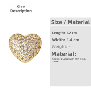Detailed size chart for heart stud earrings with cubic zirconia and 18K gold plating