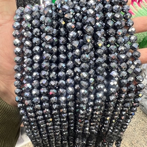 Faceted terahertz stone beads with iridescent metallic luster for jewelry making