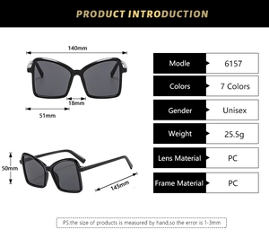 Detailed size specifications and technical dimensions for these oversized square sunglasses