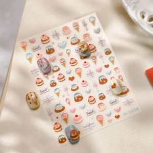3D embossed sweet dessert nail art stickers with ice cream and donuts patterns