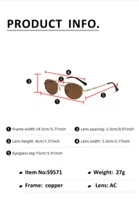 Detailed size guide for gradient sunglasses with frame and lens measurements