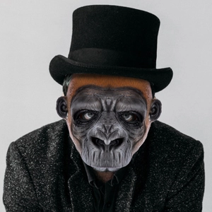 Funny gorilla mask with black top hat and tuxedo suit for Halloween party costumes
