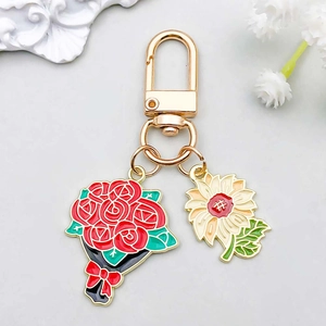Detailed close-up of alloy red rose and yellow sunflower charms with gold-plated finish
