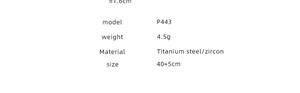 Specifications for zircon pendant: 4.5g weight, 40+5cm titanium steel chain, 1.6cm size