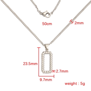 Detailed size specifications for silver titanium steel twist rectangle pendant necklace
