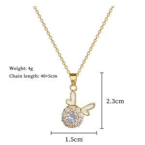 Detailed size parameters of golden zircon necklace with white enamel butterfly wings