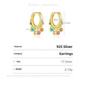 Macro shot showing dimensions and specifications of the 925 silver colorful zircon earrings