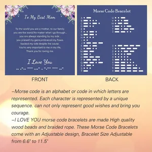 Adjustable Morse code bracelet for mom with Amazonite beads and reference message card