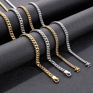 Fashionable titanium steel Cuban chain necklace set in gold and silver finishes