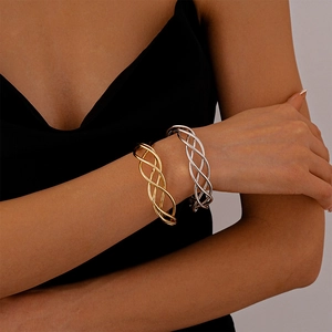 Twisted Woven Hollow Geometric Open Cuff Bracelet Metal Adjustable Elegant Fashion Statement Jewelry For Women