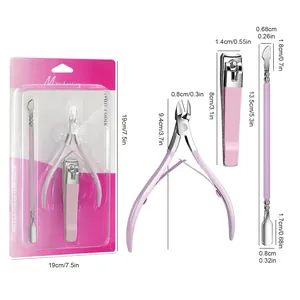 Stainless steel 3-piece manicure set with pink matte handles and precision tools