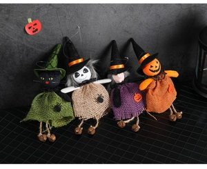 Detailed view of Halloween fabric hanging ornaments with tiny bells for party decoration