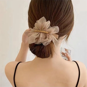 Pince À Cheveux Fleur Élégante Chiffon Organza Tissu Pince À Ressort Arrière De La Tête Porte Queue De Cheval Accessoire Femmes
