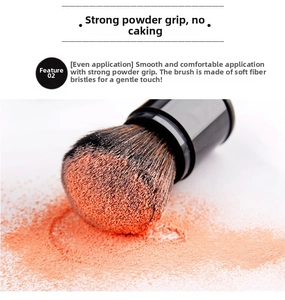 Detail of soft retractable makeup brush bristles showing superior powder grip performance