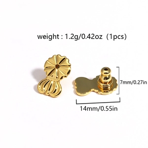 Macro view of gold earlobe lifters with heart shape design and precise dimensions