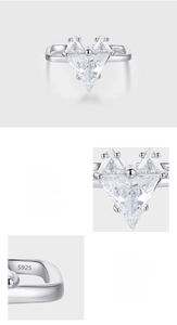 Vue détaillée de la bague en argent S925 avec zircon 5A en forme de cœur serti griffes