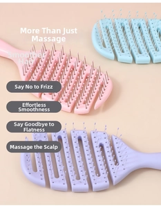 Vented detangling hairbrushes in pink, purple, and blue with scalp massage bristles
