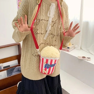 Sac à bandoulière en peluche pop-corn dessin animé pour enfants, doux