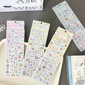 Close-up of cute cartoon bear stickers in pastel colors for DIY scrapbooking journals