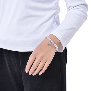Armband aus rosa Kristallen und weißem Türkis mit einem silbernen Ananas-Anhänger für Damen