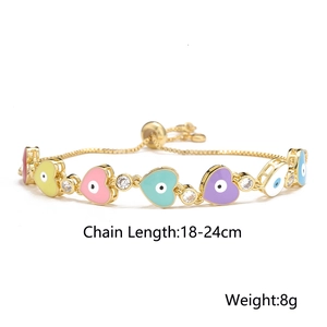 Colorful enamel heart evil eye bracelet in 18K gold plated copper with zircon stones