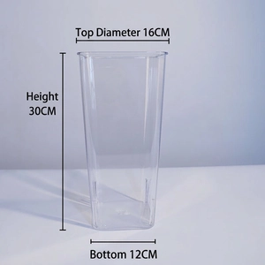 Clear acrylic flower bucket detail showing dimensions 16cm top and 30cm height
