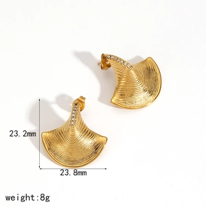 Boucles d'oreilles éventail en acier plaqué or 18k avec strass mesurant 23,2mm par 23,8mm