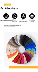 Close-up of winter knitted beanies in 24 colors showing thick ribbed texture and soft fabric