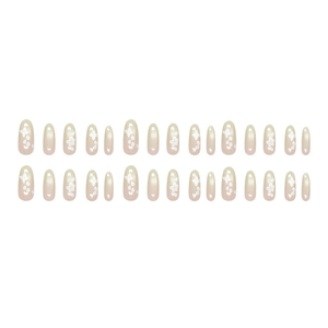 Elegant mint cat eye press-on nails with 3D flower design in long oval shape