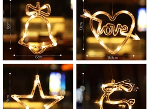 Close-up detail showing various warm white LED shapes like stars and bells with size specs