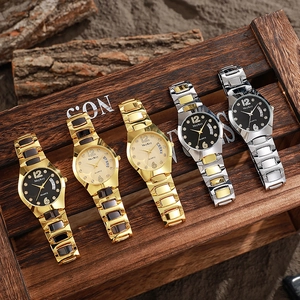 Detailed display of MeyKey quartz watches with crystal markers and waterproof steel bands