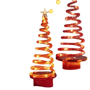 Mini red spiral Christmas tree ornaments with LED lights and star topper for desk decor