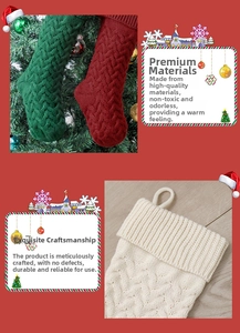 Detailed cable knit patterns on large 46cm red, green, and cream Christmas stockings
