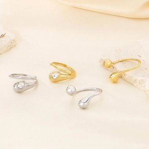 Fashion Stainless Steel Water Drop Open Ring For Women Adjustable Minimalist Rhinestone Inlaid Snake Design Jewelry Gift